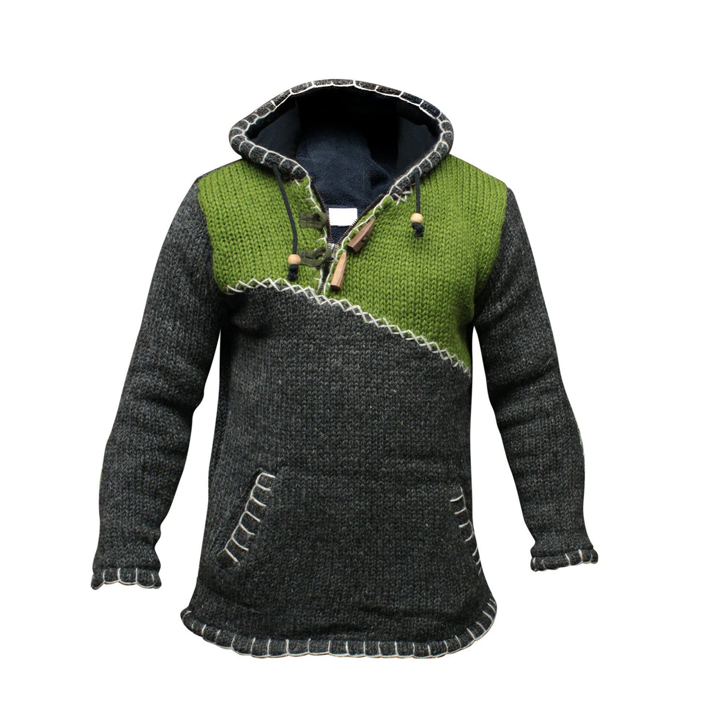 Men's Cross Zipped Fleece Lined Pullover Hippy Boho Festival Woollen Hoodie