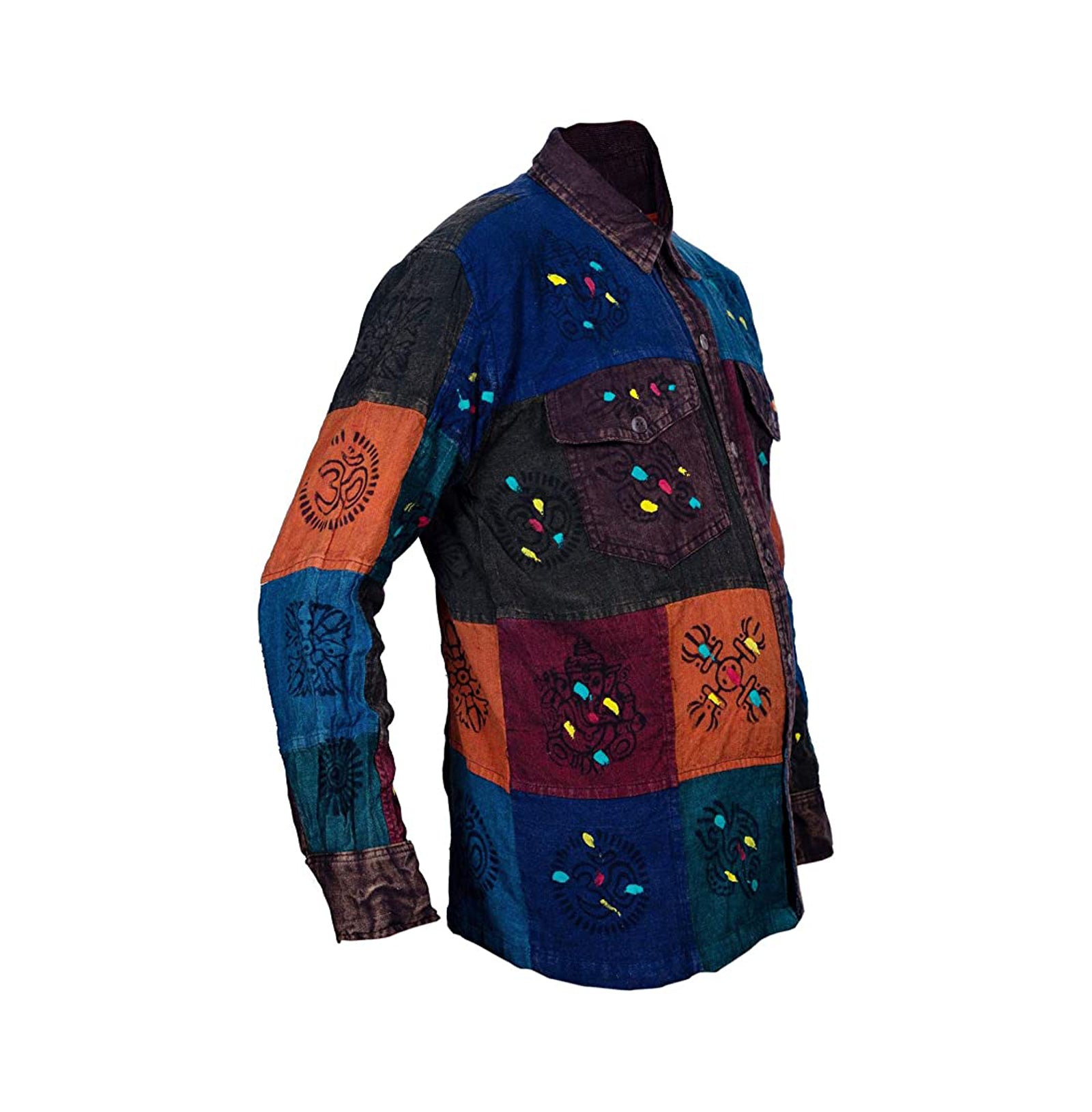 long-sleeve-button-down-patchwork-shirt-for-men