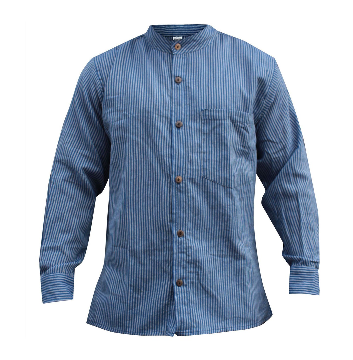 mens-pinstripe-collarless-classic-summer-shirt