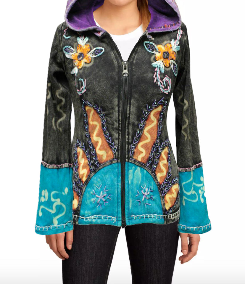 sun-flames-floral-print-hoodie-jacket-for-women