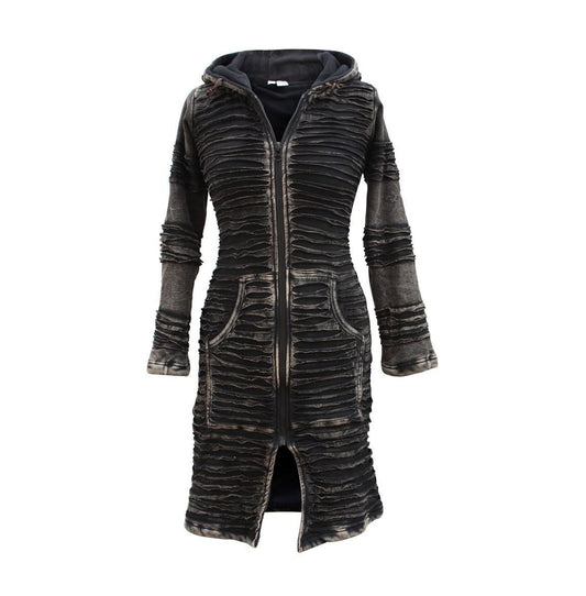 Women's Stonewashed Razor Cut Knee Length Jacket